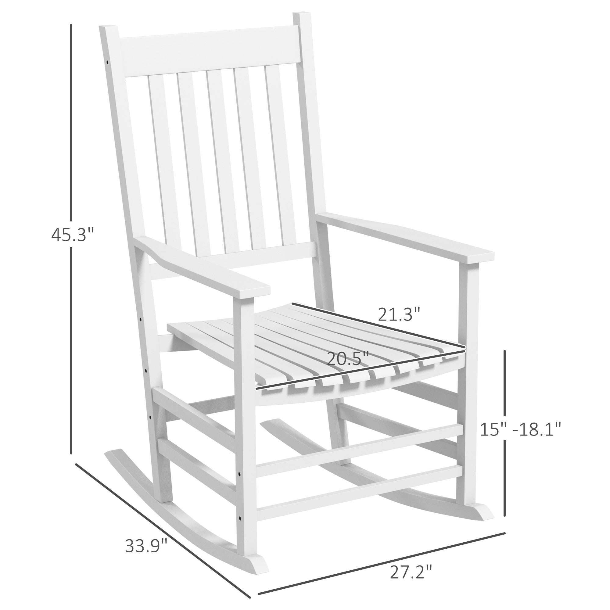 Wooden Rocking Chair Set, Curved Armrests, High Back, Slatted Seat Outdoor Rocker Set, White