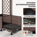 Planter Box with Trellis, Self Watering Raised Garden Bed with Lockable Wheels and Drainage Holes, Brown