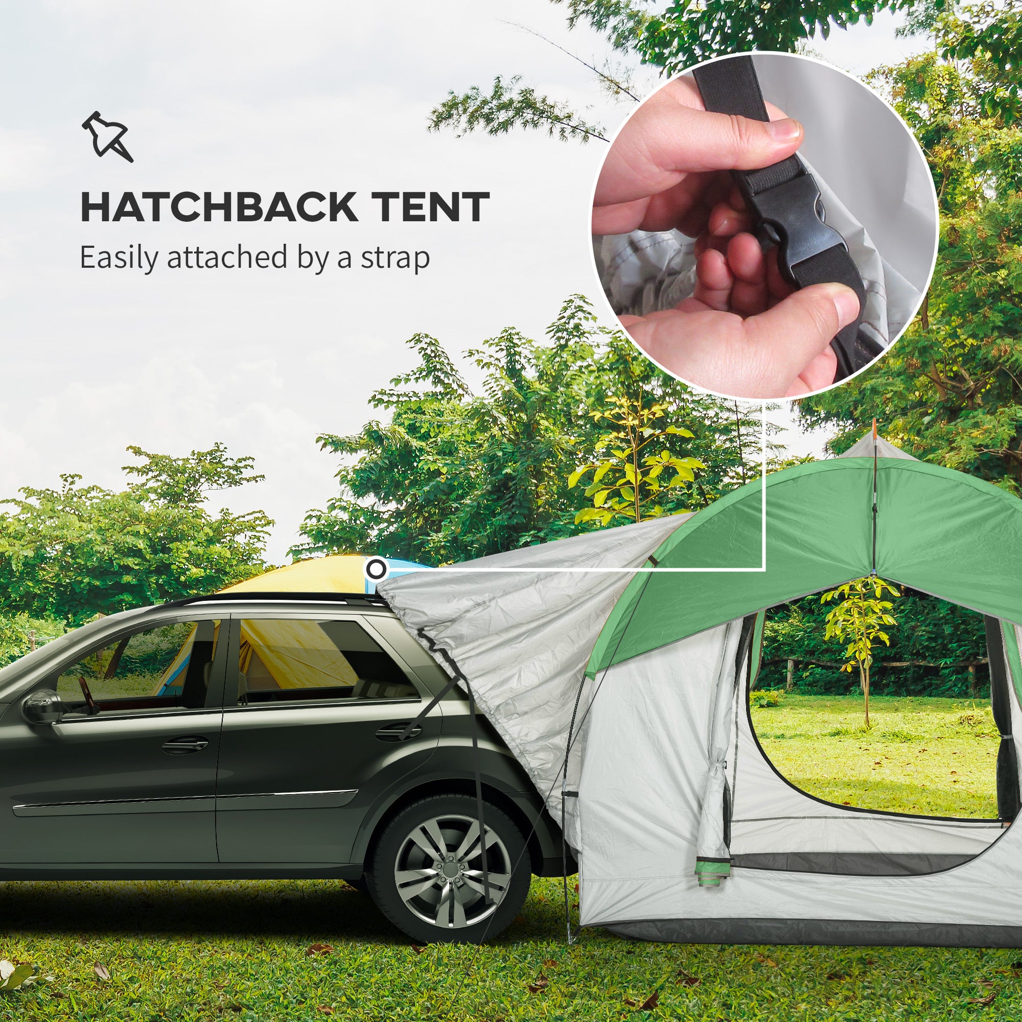 2000mm Waterproof SUV Tent, Car Tent with 3 Doors and Mesh Window, for 5-6 Person Camping Travel, Gray and Green
