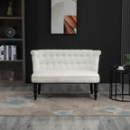 Upholstered Armless Fabric Loveseat with Button Tufted Design for Living Room with Wood Legs, Cream White