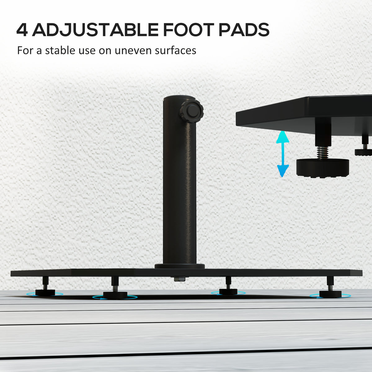 Square Patio Umbrella Base, 41 lbs Metal Umbrella Stand Base with Adjustable Foot Pads, Heavy Duty Patio Umbrella Holder for 1.3"/1.5"/1.9" Umbrella Poles for Outdoor, Lawn, Poolside, Black