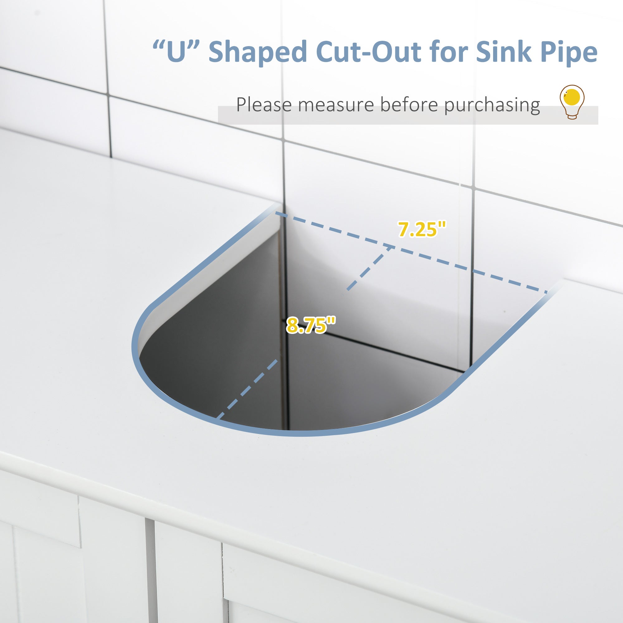 Bathroom Vanities, Bathroom Sink Cabinets with U-Shape Cut-Out and Adjustable Internal Shelf, White