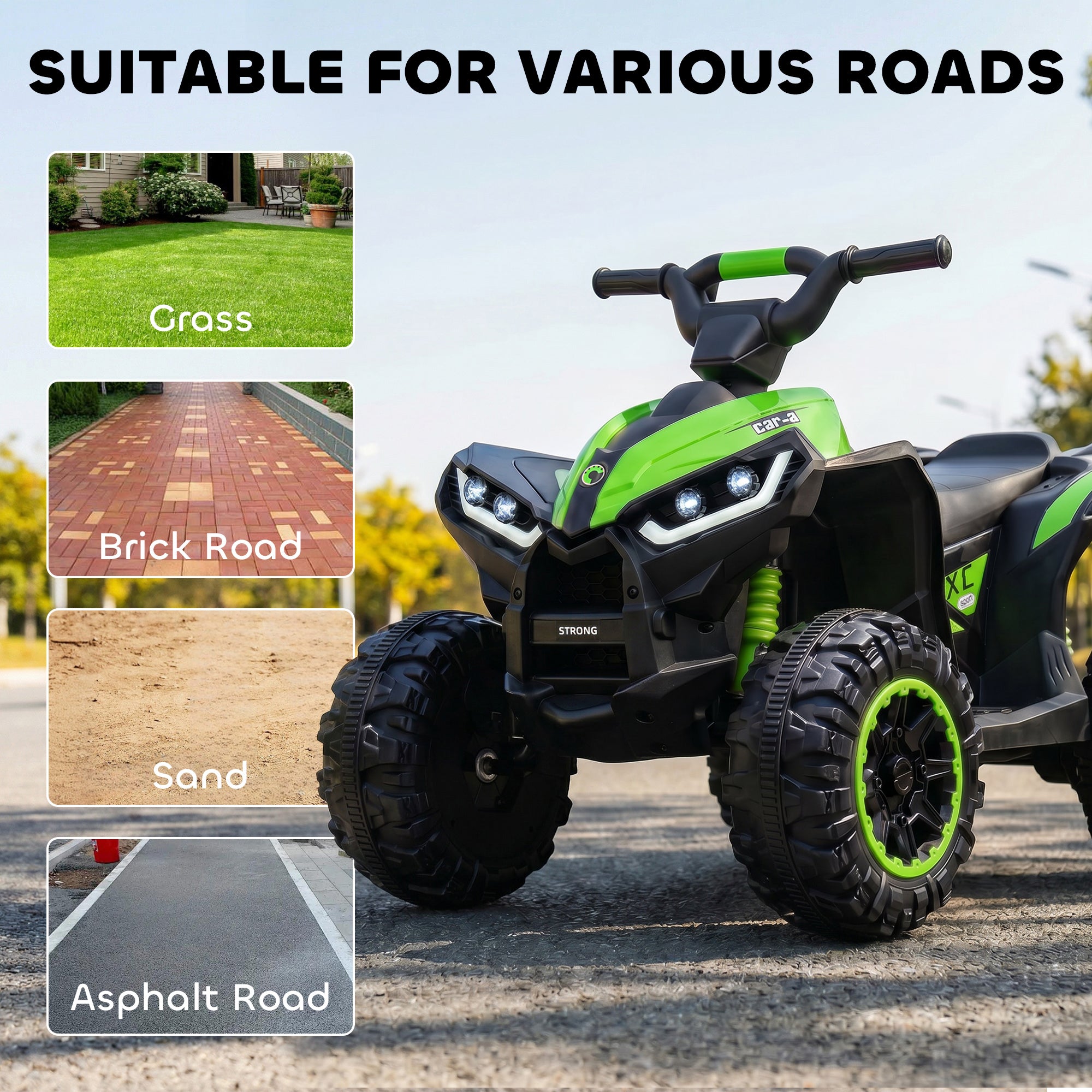 Kids ATV 4 Wheeler, 12V Kids Ride On Toy with Dual Motors, High & Low Speed, Music, Headlights, Up to 3.7 MPH, Green