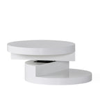 Modern Rotating Coffee Table with 2 Circular Swivel Levels, High Gloss Finish, 23.6" x 23.6" x 13", White