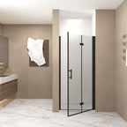 28" Bi-Fold Shower Door with Safety Film and Tempered Glass, Bathroom Door with Stainless Steel Handle, 28" L x 0.5" W x 72" H, Matte Black