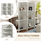 5 Panel 67" Tall Wood Privacy Screen Room Divider with 3 Shelves and Folding Storage for Bedroom, Distressed White