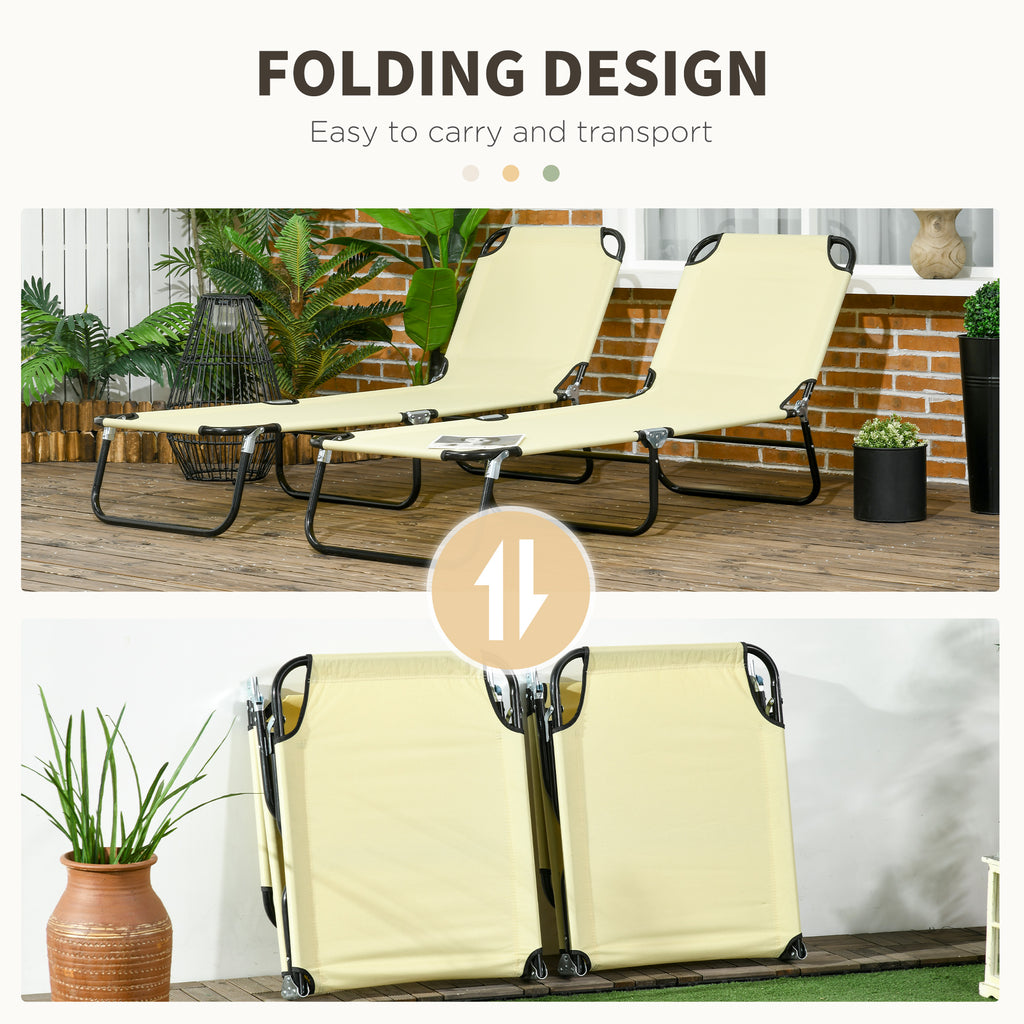 2 Piece Folding Chaise Lounge Pool Chairs, Outdoor Sun Tanning Chairs, Steel Frame for Beach, Yard, Patio, Beige