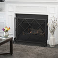 Modern Single Panel Iron Fireplace Screen with Durable Iron Frame, Rustproof Solid Free Standing Fire, 41.5" L x 8.9" W x 32.1" H, Black