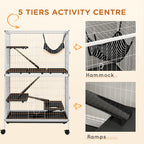50" H Rolling Small Animal Cage with Hammock, Ferret Cage, Chinchilla Cage, Pet Habitat, wIth 4 Doors, Removable Tray
