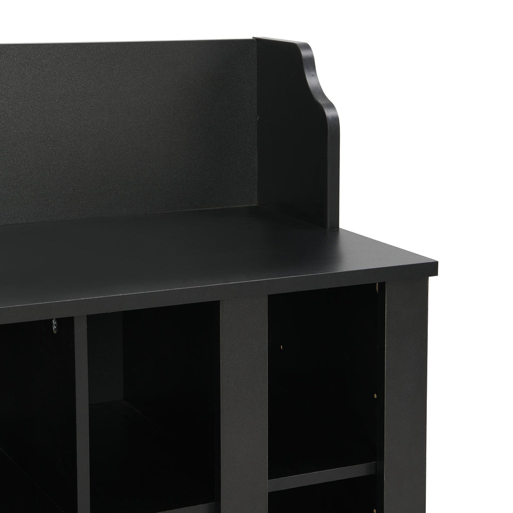 Shoe Cabinet Storage with Shelves and 4 Hooks, Elegant Hall Tree with Wall Mounted Coat Rack, Entryway Organizer for Hallway, Mudroom, Black