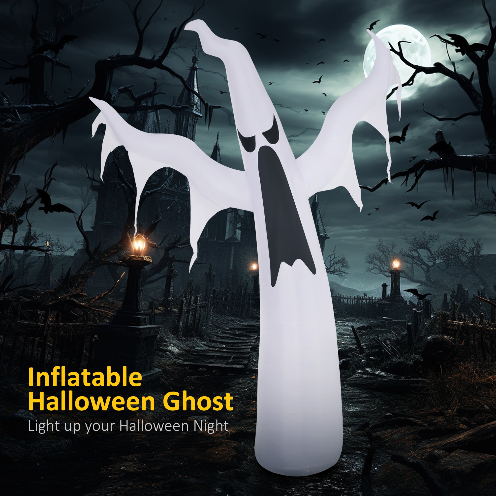 6' Tall Halloween Inflatables Outdoor Decorations White Ghost, Light Up Blow Up Yard Decor with LED Light and Fan Indoor Outdoor for Garden, Lawn, Party, Holiday