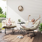 Outdoor Rocking Chair Patio Set of 2, Oversized Rocking Papasan Chairs with Cushions for Garden Porch, 265 lbs., Beige