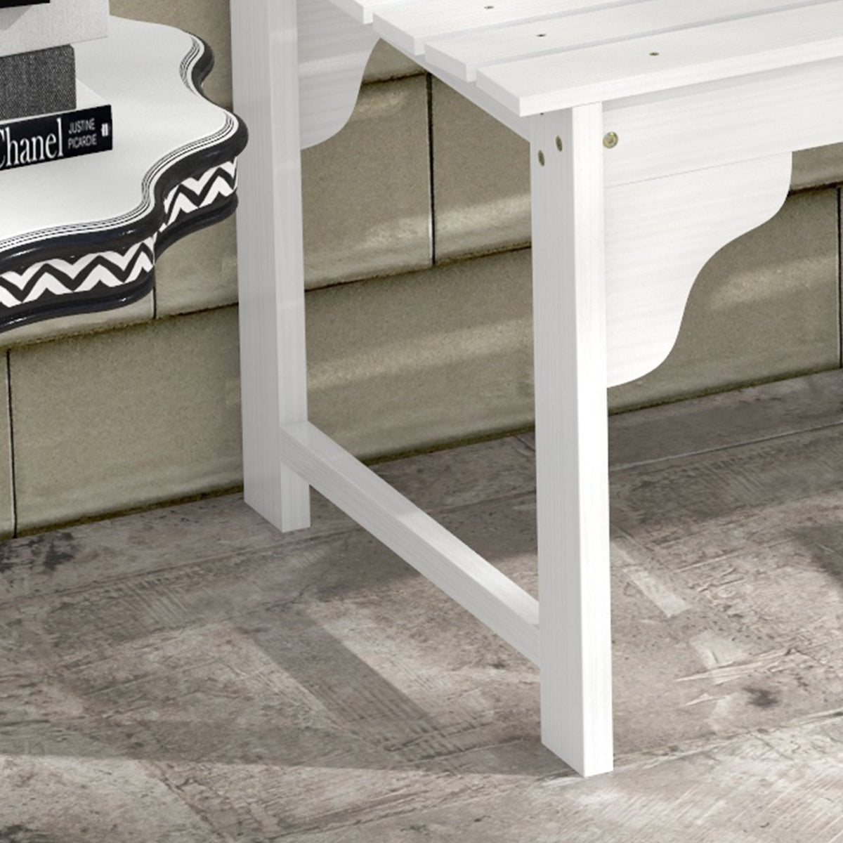 Slatted Wooden Garden Bench, Curved Seat Front Porch Bench, White