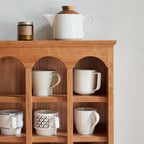 Solid Cup Storage Rack with Ample Shelving & Eco-Friendly Finish, Durable Cabinet for Dining Space, 24.5″ L x 6″ W x 22″ H, Natural Cherry