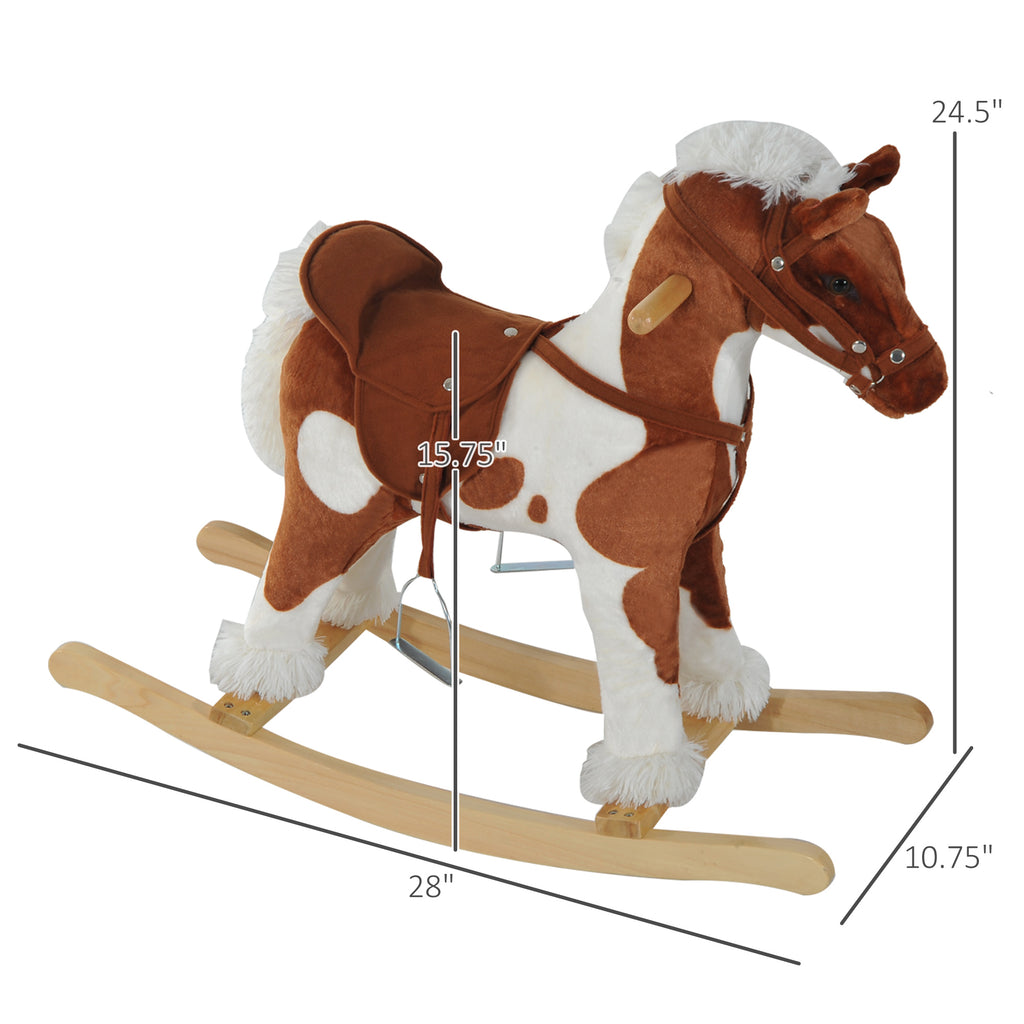 Toddler Rocking Horse, Kids Plush Rocking Chair Toy with Nursery Rhyme Music Brown