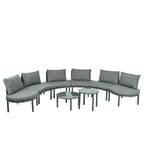 8-Piece Half Moon Sectional Sofa with 2 Coffee Table & Cushion, PE Wicker Patio Furniture for Backyard, 34.5'' L x 25.5'' W x 12.5'' H, Gray