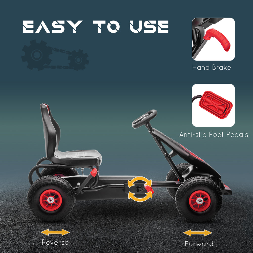 Kids Pedal Go Kart Ride-on Toy with Ergonomic Comfort, Pedal Car with Tough, Wear-Resistant Tread, Go Cart Kids Car for Boys & Girls with Suspension System, Safety Hand Brake, Ages 5-12, Red