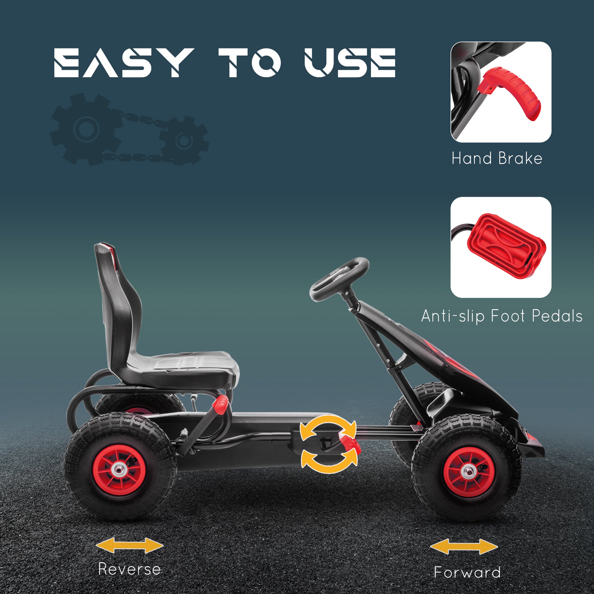 Kids Pedal Go Kart Ride-on Toy with Ergonomic Comfort, Pedal Car with Tough, Wear-Resistant Tread, Go Cart Kids Car for Boys & Girls with Suspension System, Safety Hand Brake, Ages 5-12, Red