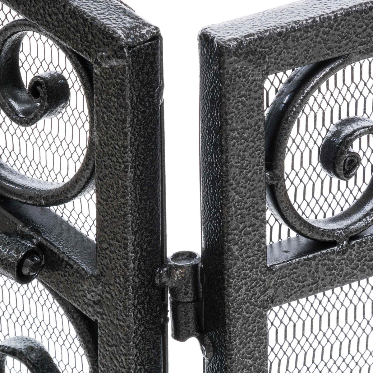Retro style Fireplace Screen with Ornate Floral Iron Design and Three-Panel, No Assembly Required, 53.5" L x 2" W x 36.5" H, Black+Silver
