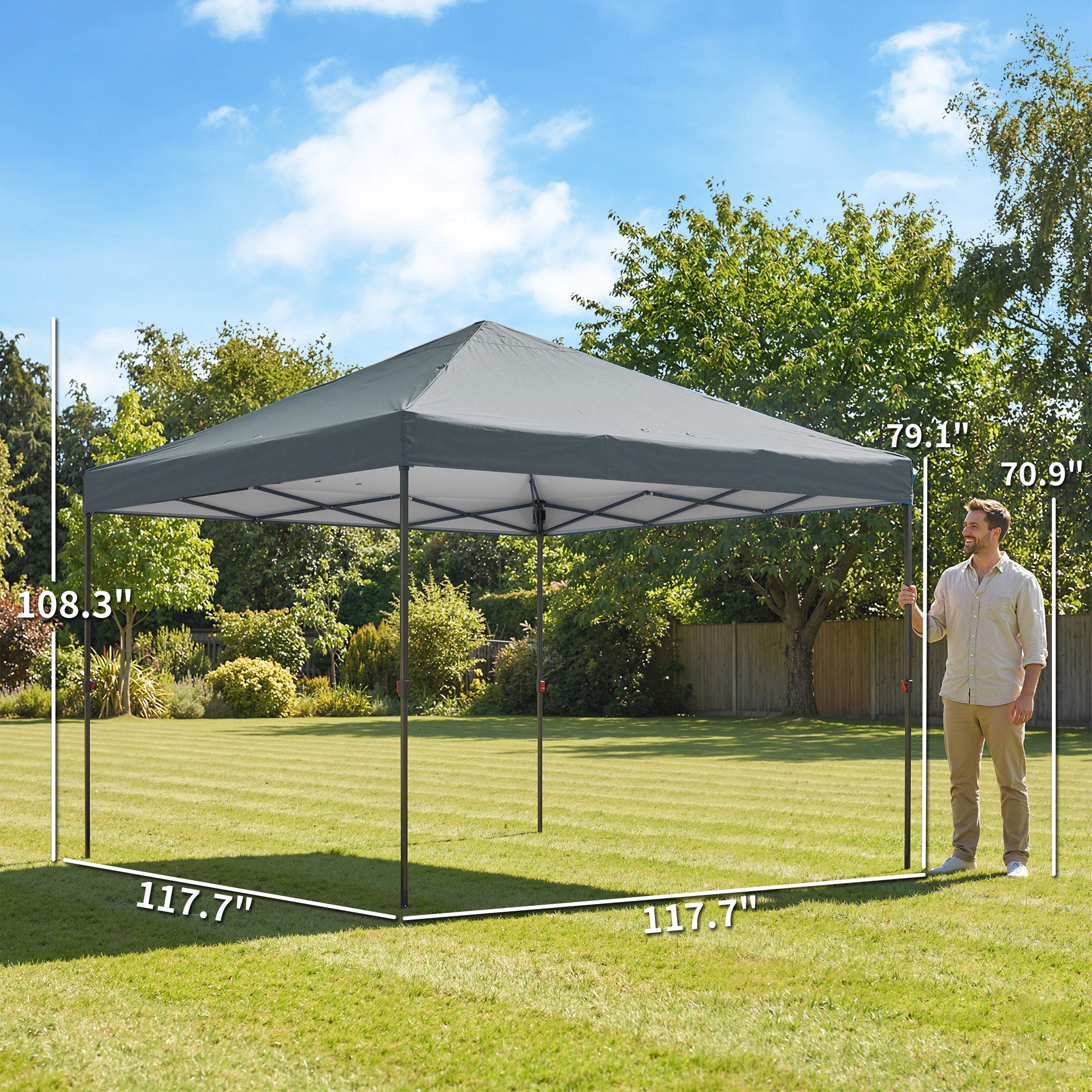 10 x 10 ft Pop Up Canopy Tent with One Push Setup, Outdoor Portable Instant Canopy Shelter w/ Roller Bag, Dark Gray