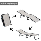 Foldable Chaise Lounge, 3-Position Reclining Back, Portable design and Breathable Mesh for Poolside, Camping, Hiking - Cream White