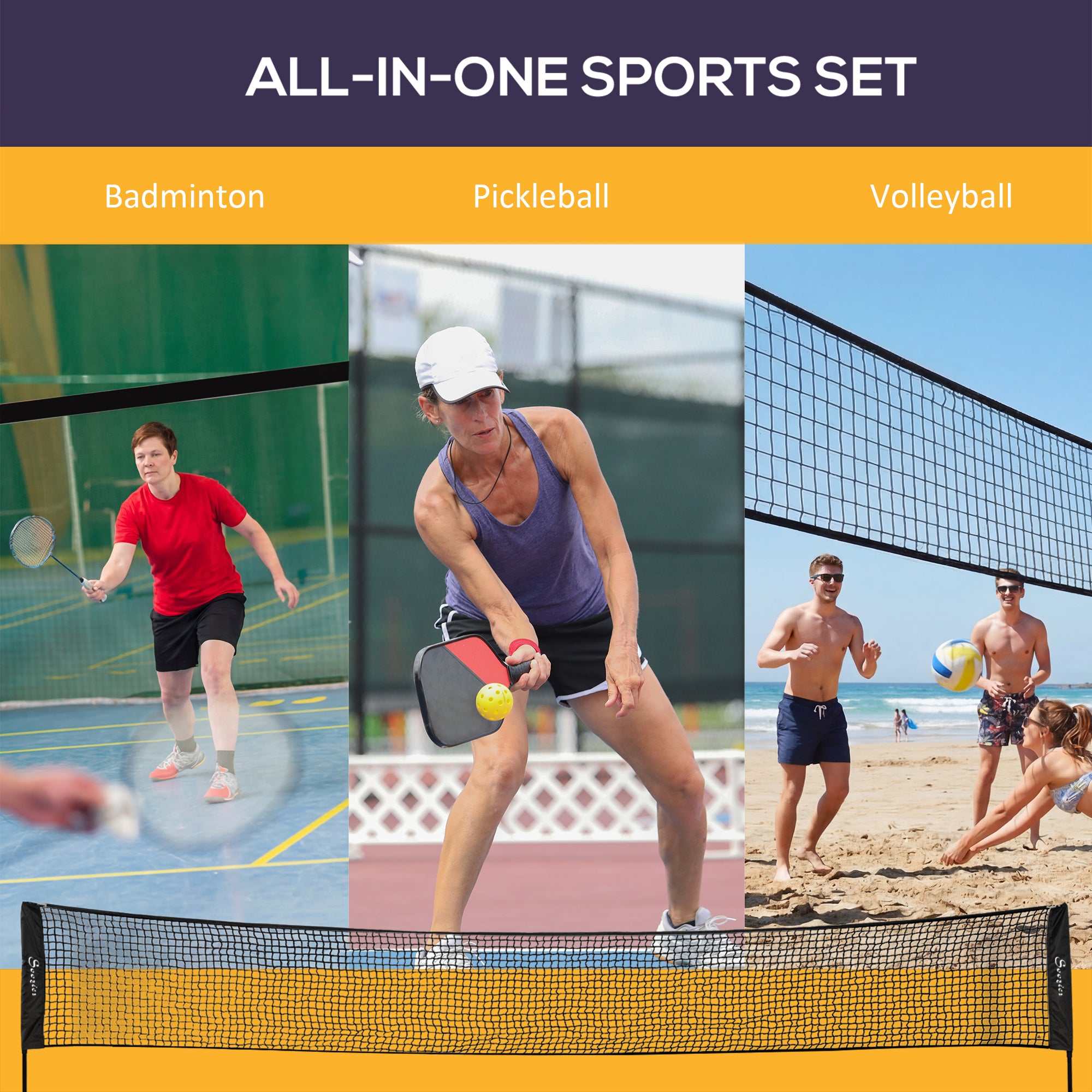 All-in-1 Badminton Set, Height Adjustable for Pickleball, Volleyball, Badminton, Backyard, Beach, Driveway Game