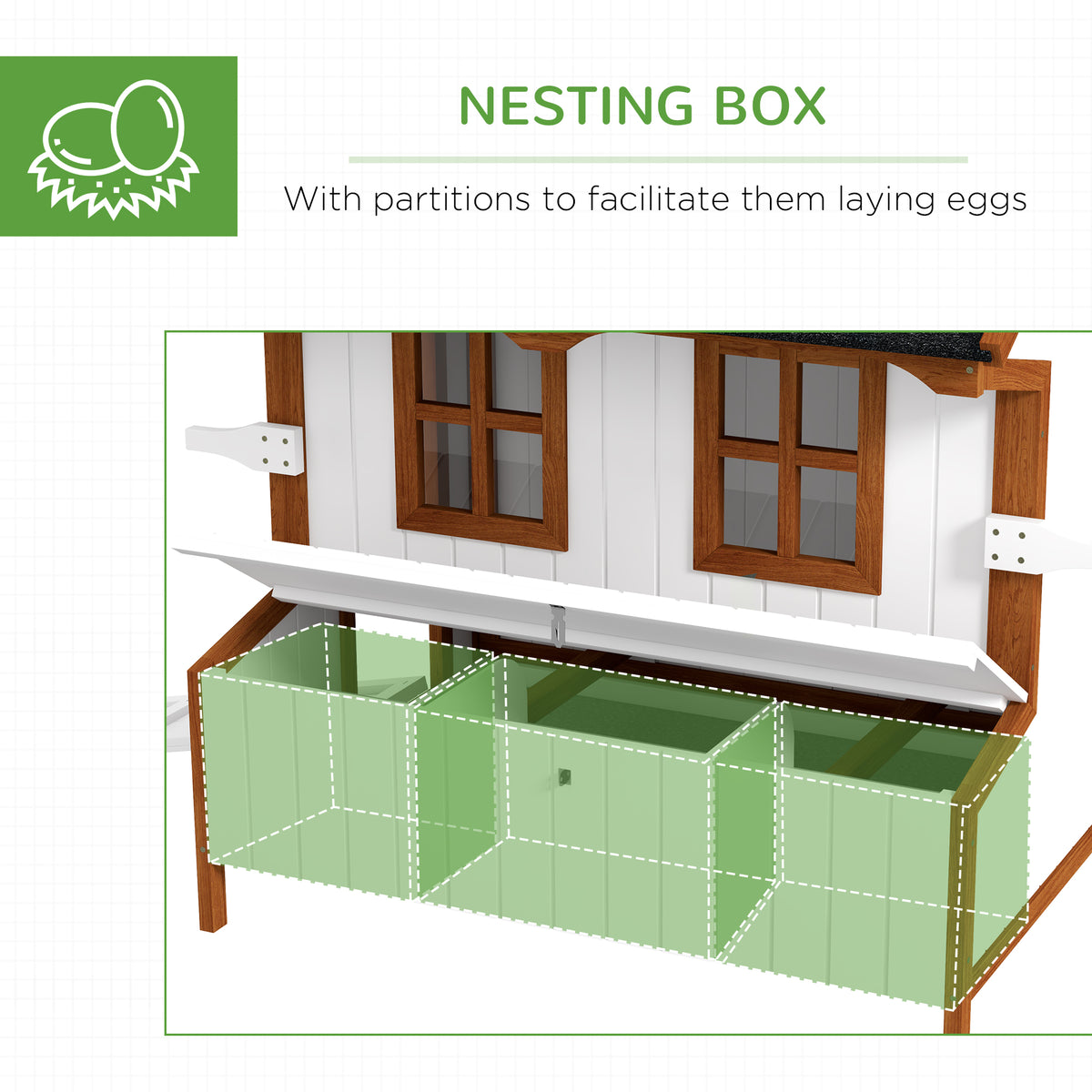 47" Chicken Coop, Wooden Chicken House Raised Rabbit Hutch with Waterproof Roof, Nesting Box and Handles for 3-5 Hens, Poultry Cage Portable Hen Pen for Backyard