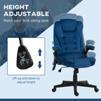6 Point Executive Office Chair with Heat, Velvet High Back Vibrating Massage Office Chair, Drak Blue