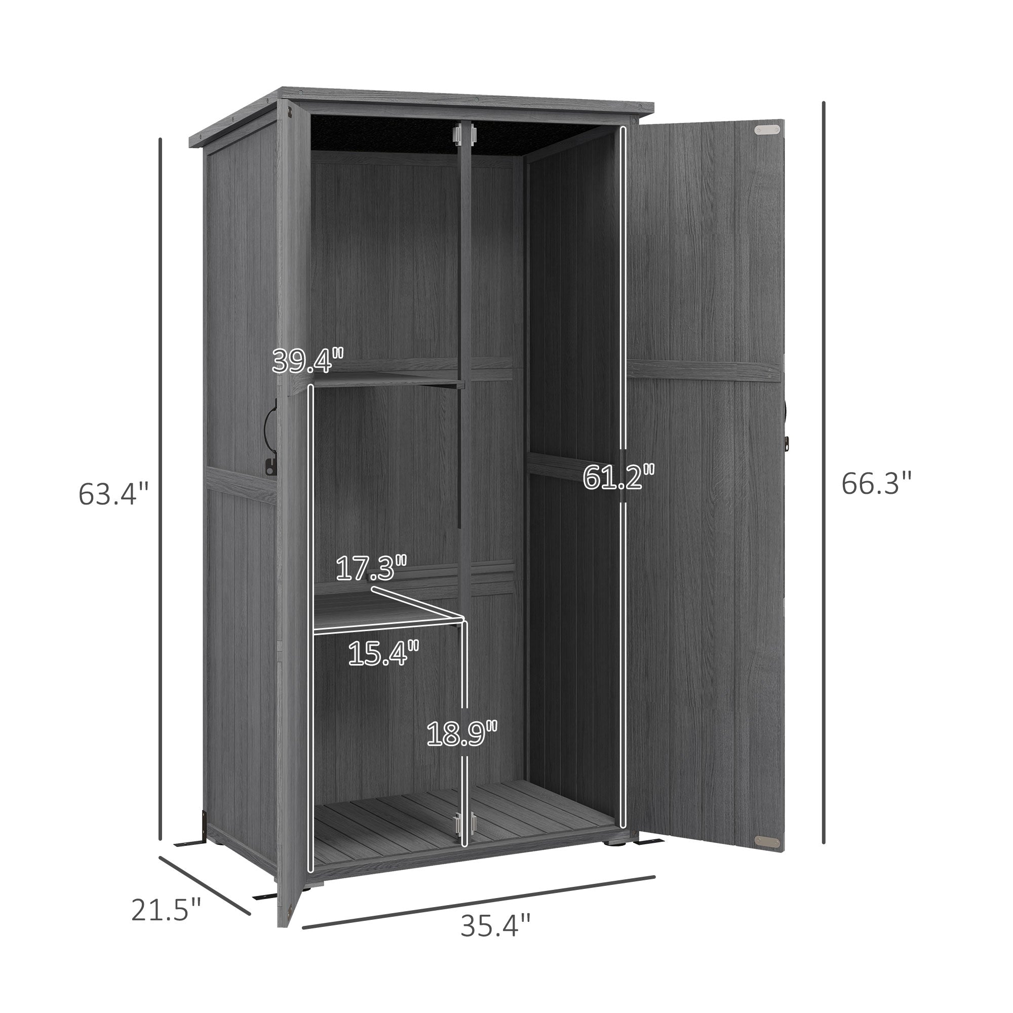 Wooden Outdoor Storage Cabinet Garden Shed with Waterproof Asphalt Roof and Lockable Doors, Gray