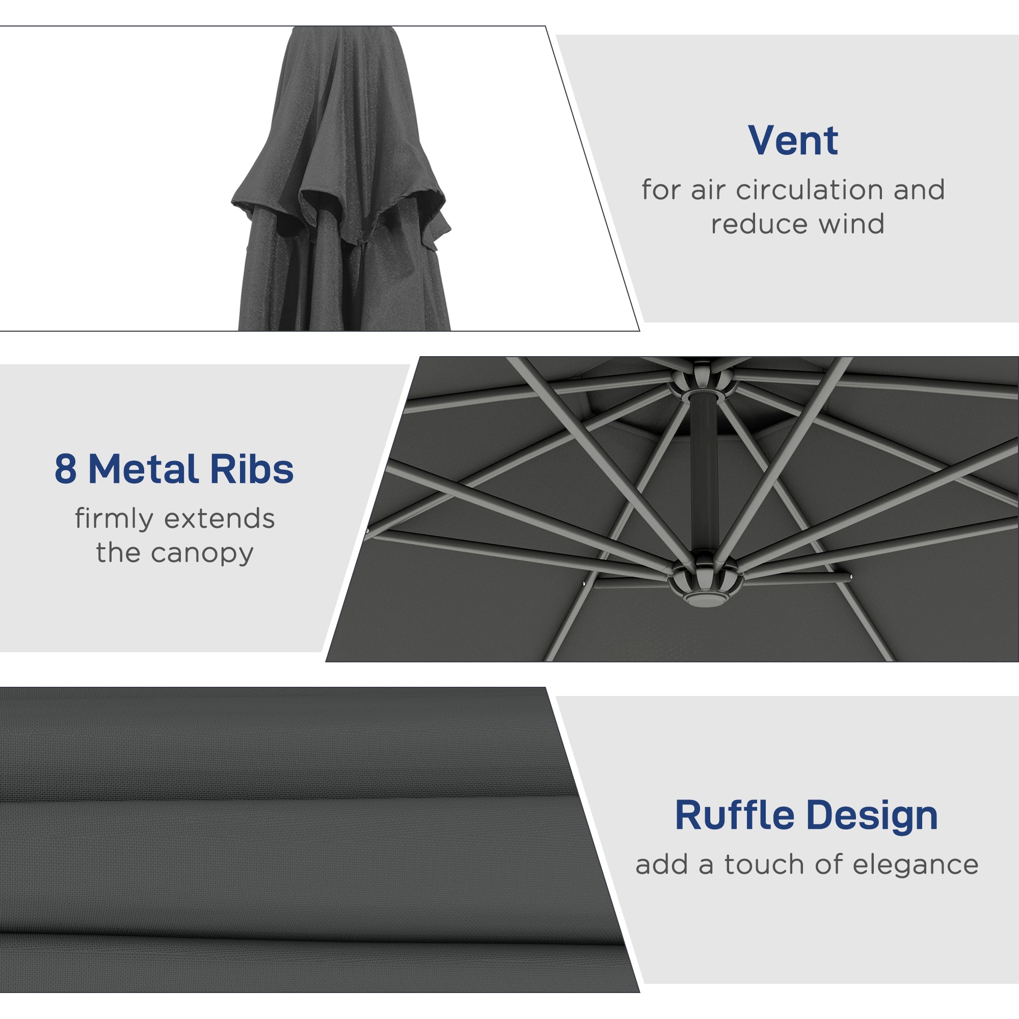 10' Cantilever Tilt Offset Patio Umbrella w/ UV & Water Safe Material & Cross Base (Weight Not Included), Gray