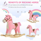 Rocking Horse Plush Animal on Wooden Rockers, Baby Rocking Chair with Sounds, Moving Mouth, Wagging Tail, Pink