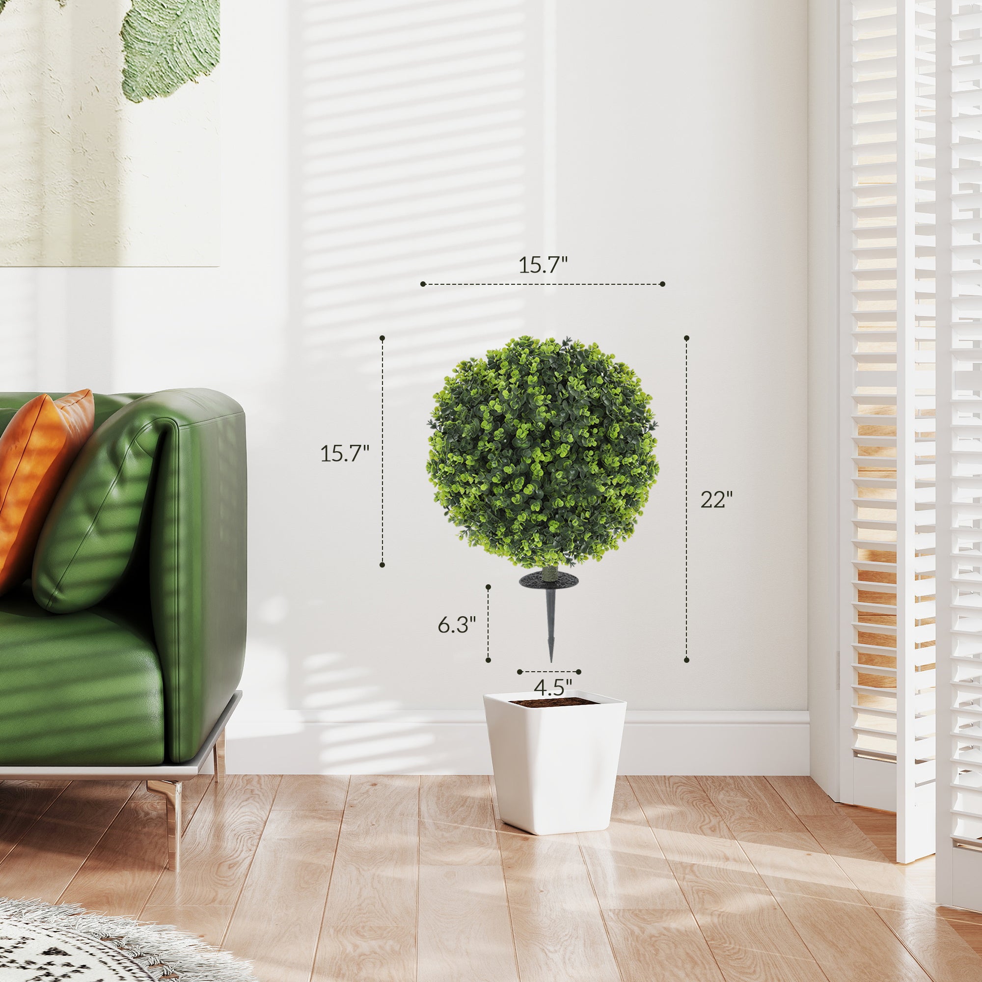 2 Pack 1.3ft Artificial Ball Eucalyptus Topiary with Ground Stake, UV Resistant Faux Greenery for Indoor Outdoor