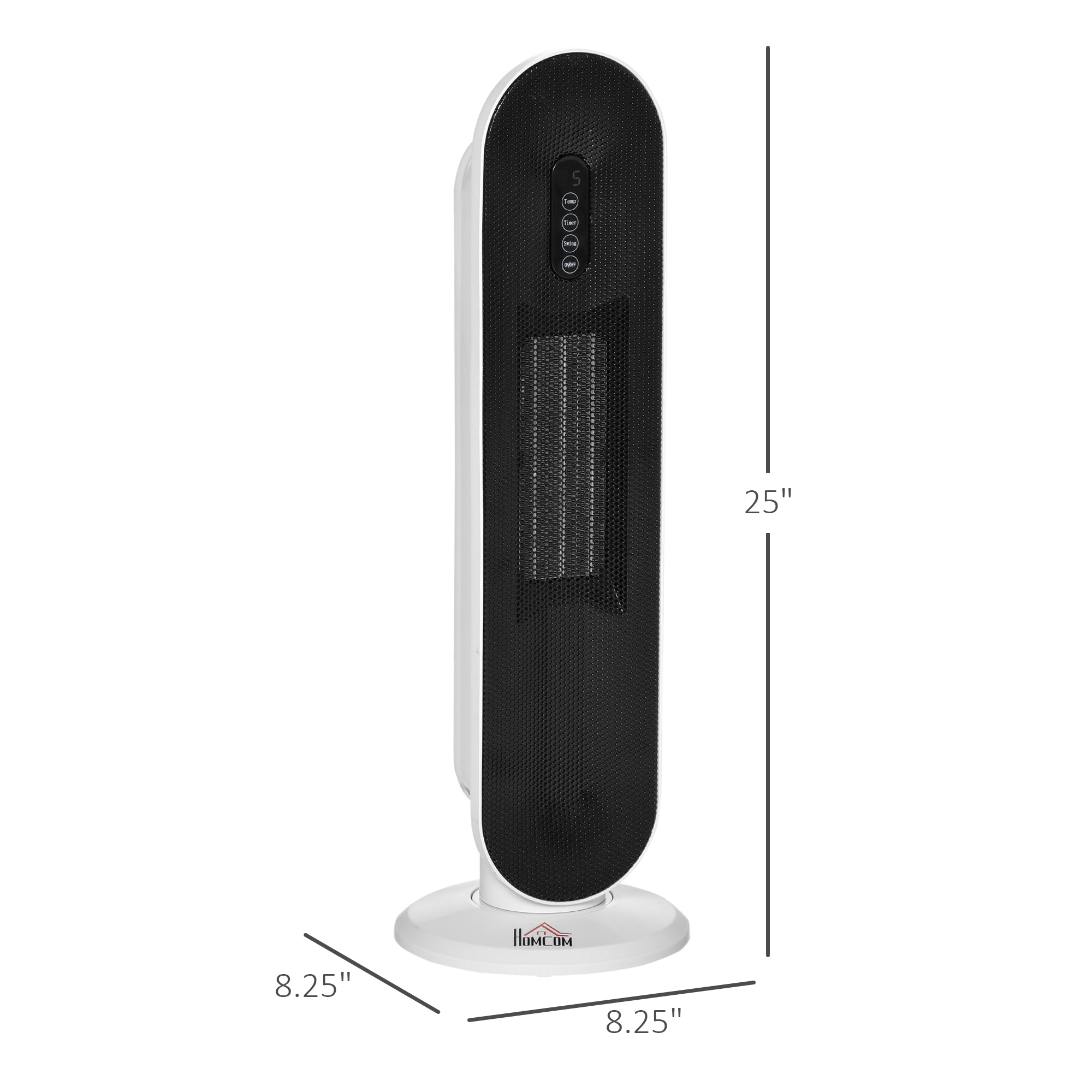 Oscillating Ceramic Tower Indoor Space Heater for Home, Adjustable Thermostat, 24H Timer & Remote Control, Tip-Over and Overheating Safety Protection, 25 Inches, 1500W/1000W