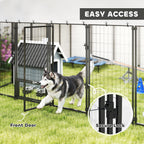 9.8' x 9.8' x 6' Outdoor Dog Kennel, Dog Kennel Outside Run with 360° Rotating Bowls, Waterproof & UV Resistant Cover