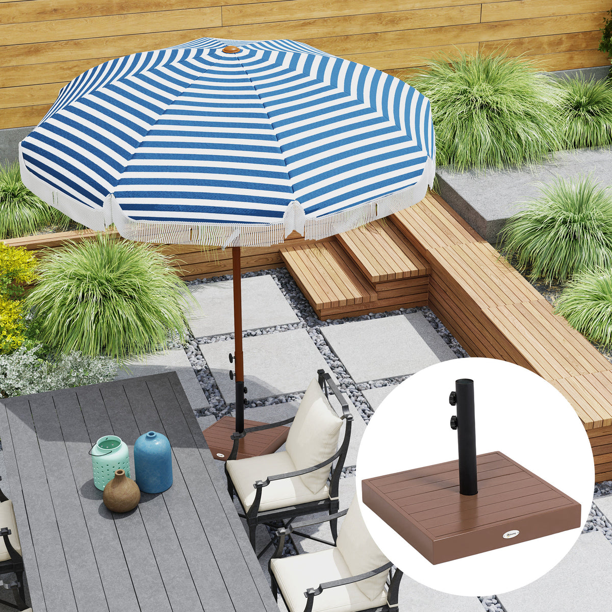 Patio Umbrella Base, 42 lbs. Concrete Heavy Duty Umbrella Base for 1.25/1.5" Poles, Coffee