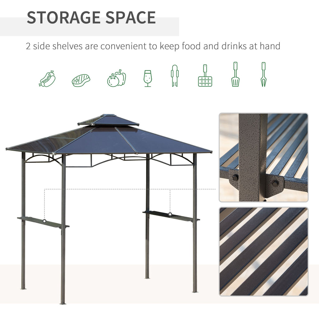 8' x 5' Barbecue Grill Gazebo Tent, Outdoor BBQ Canopy with Side Shelves, and Double Layer PC Roof, Brown