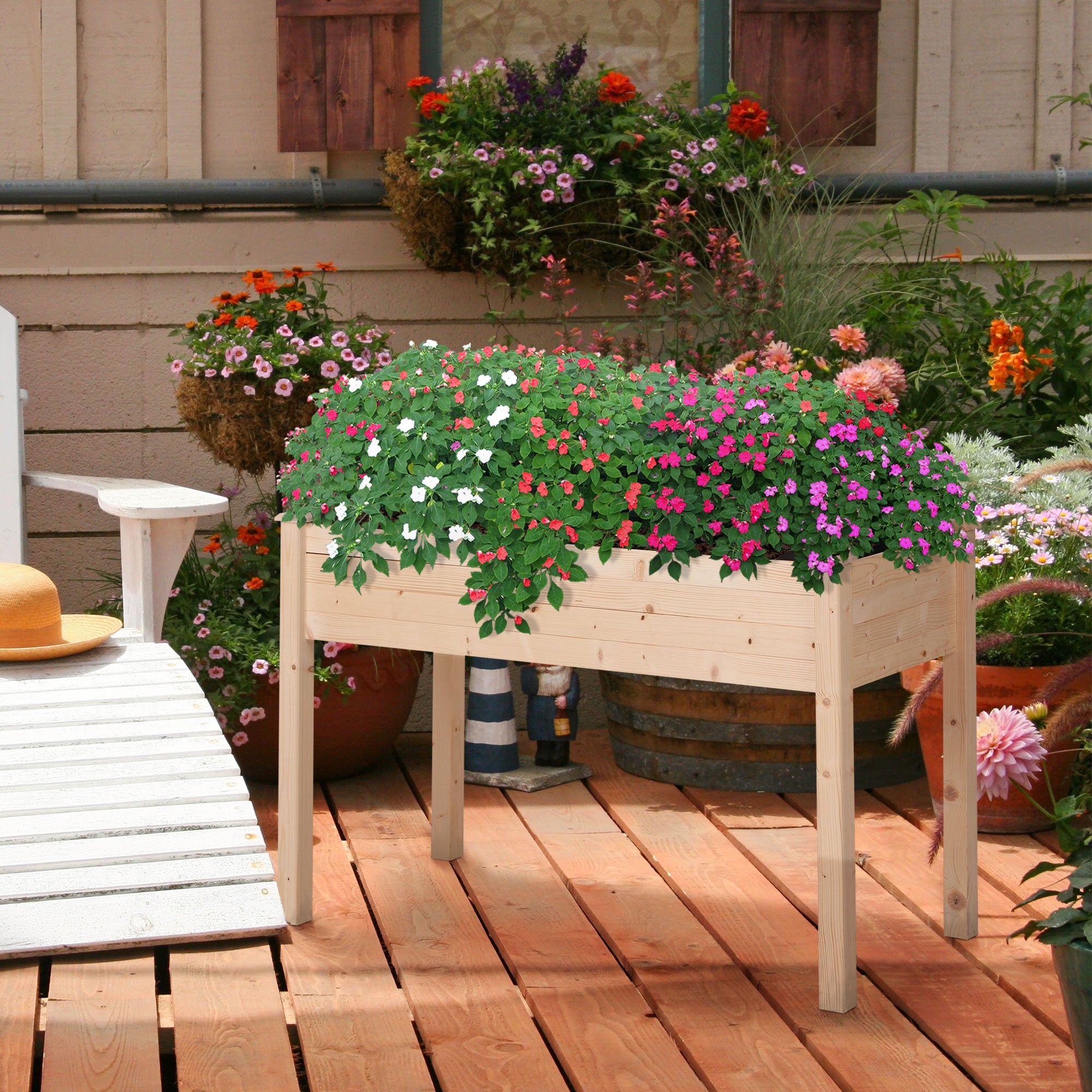 Raised Garden Bed with Legs, 48" x 22" x 30", Elevated Wooden Planter Box, Self-Draining with Bed Liner for Vegetables, Herbs, and Flowers Backyard, Patio, Balcony Use, Natural