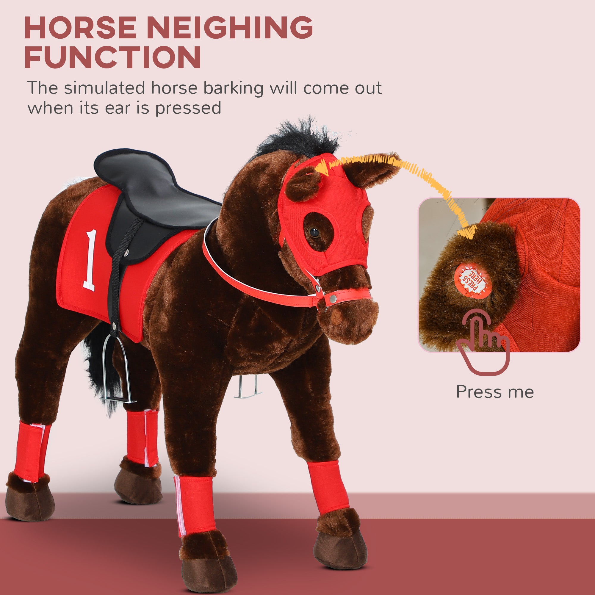 Ride on Horse for Kids 3-8 Years Old w/ Neighing Sound, Saddle & Stirrups