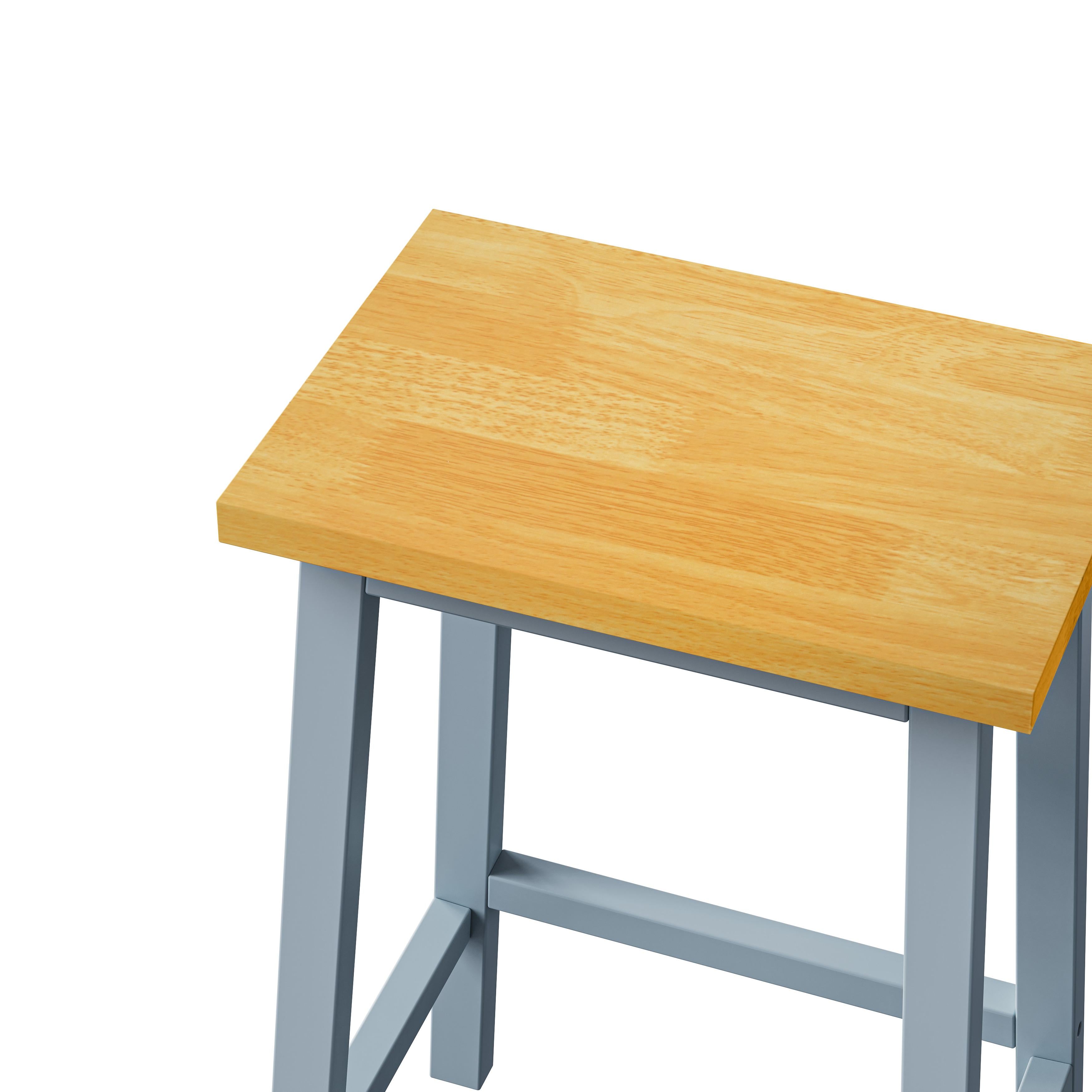Solid Wood Bar Stools Set of 2, Tall Kitchen Counter Stools with Footrests, Farmhouse Style, Anti-Scratch Pads, 16" L x 11" W x 25.5" H, Gray+Blue