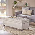 Storage Ottoman with Birch Legs, Hand-Tufted Fabric, 50" L x 20.5" W x 18.25" H, Spot Clean, Light Gray