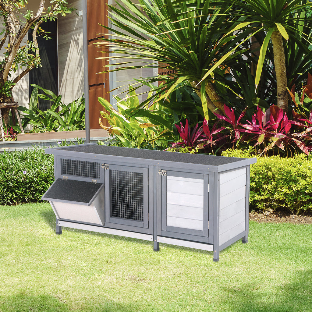 Wooden Rabbit Hutch Bunny Hutch Cage Guinea Pig with Waterproof Roof, No Leak Tray and Feeding Trough, for Rabbits, Chickens, Ducks, Indoor/Outdoor, Gray