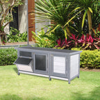 Wooden Rabbit Hutch Bunny Hutch Cage Guinea Pig with Waterproof Roof, No Leak Tray and Feeding Trough, for Rabbits, Chickens, Ducks, Indoor/Outdoor, Gray