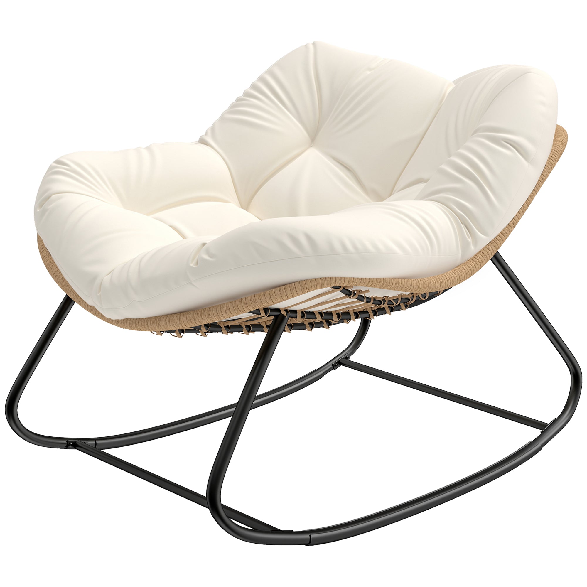 Indoor Outdoor Papasan Rocking Chair, Oversized Rocking Egg Chair with Cushion for Garden, Patio, Beige
