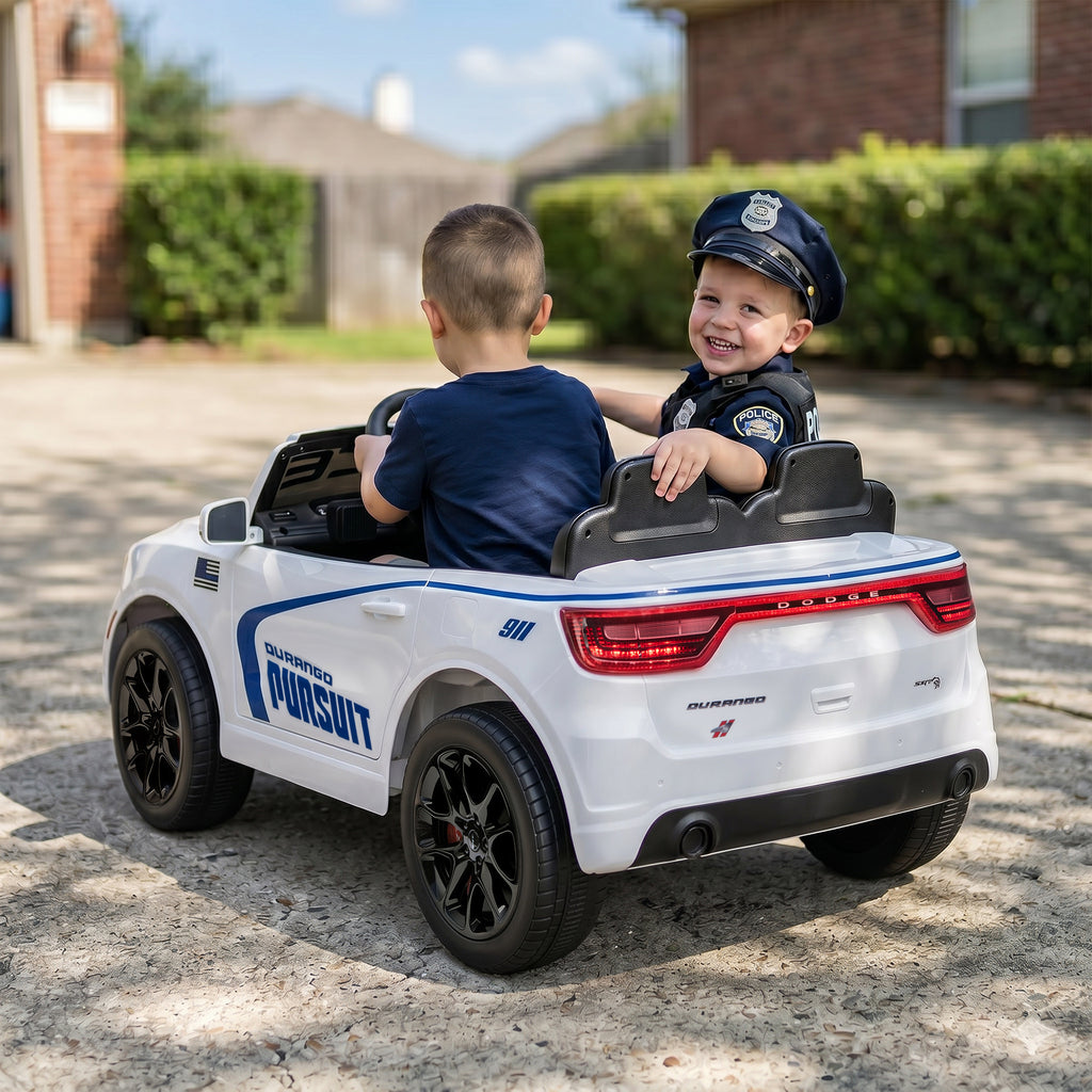 Licensed Ride On Police Car for Kids with 2 Seater, Remote, Suspension, Flashing Lights, Siren for Ages 3-6, White