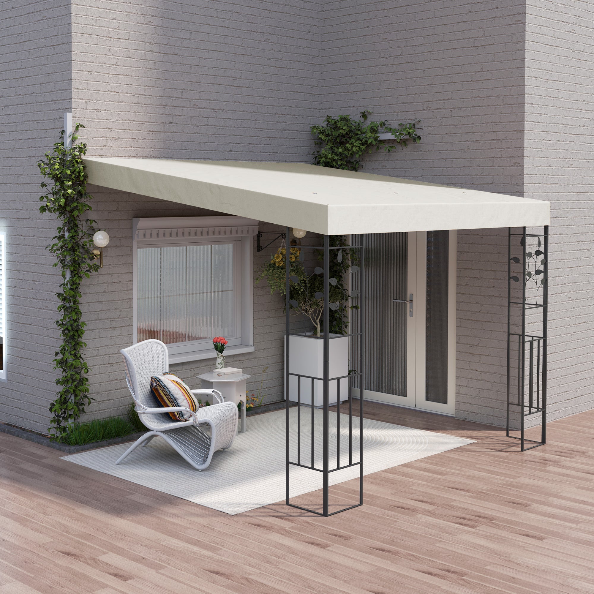 10' x 10' Outdoor Pergola Canopy, Metal Patio Canopy with Drainage Holes for Backyard, Garden, Cream White
