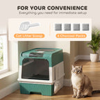 Cat Litter Box Hooded Cat Litter Tray with Drawer Pan Front Entry & Top Exit Easy Cleaning Teal