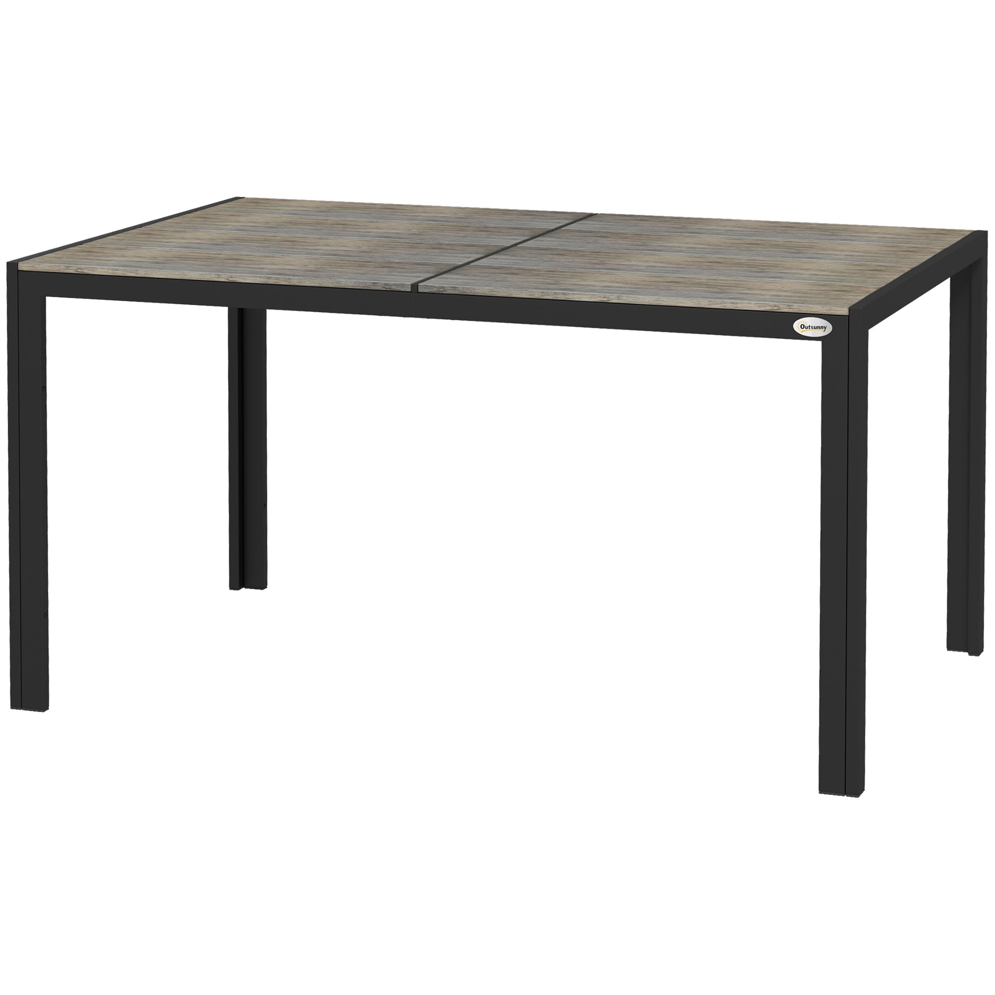 Patio Table for 6 with Aluminum Frame, Faux Wood Tabletop, Rectangular Outdoor Table for Backyard, Lawn, Balcony, Gray