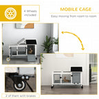 Wooden Rabbit Hutch with Wheels, Run, Slide-out Tray for Small Animals, Guinea Pig, Blue