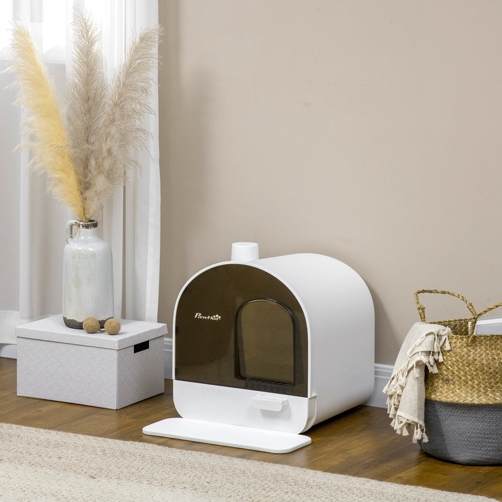 Cat Litter Box with Lid with Scoop and Filter, White