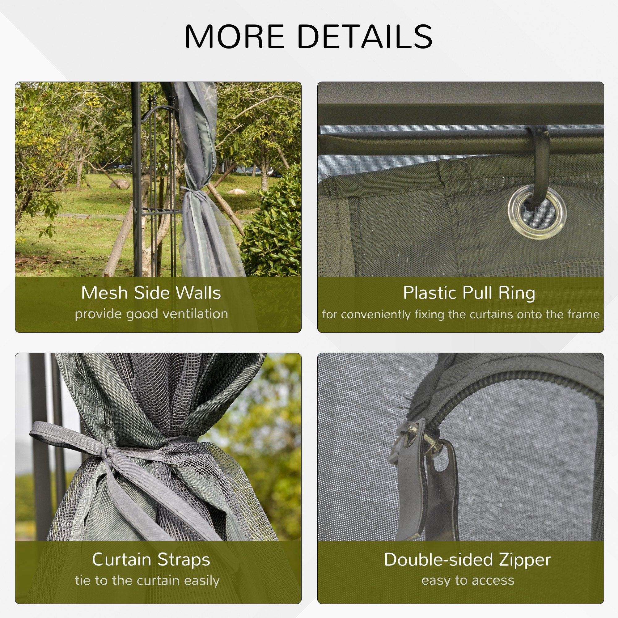 118" x 118" Steel Outdoor Patio Gazebo Canopy with Removable Mesh Curtains, Display Shelves, & Steel Frame, Gray